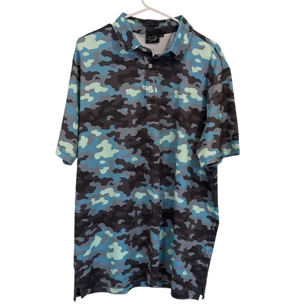 Sunday Swagger Mens XL Blue Camo Performance Golf Polo Shirt Short Sleeve